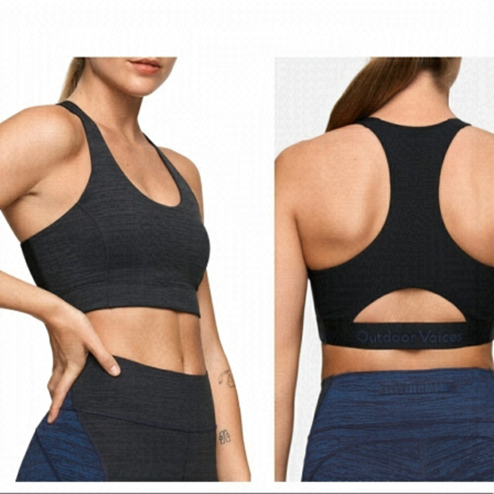 Outdoor Voices Doing Things sports bra black with mesh racerback no pads